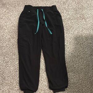 Figs Black Joggers with Teal Drawstring